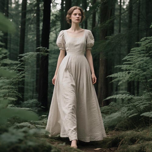 Robe longue en lin avec manches bouffantes courtes Cottagecore Robe fluide romantique pour femme Robe longue d'inspiration vintage Robe en lin faite main sur mesure