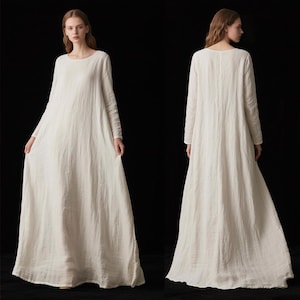 Oversized Linen Maxi Dress Loose Fit Long Sleeve Extra Long Dress Floor Sweeping Dress Minimalist Linen Kaftan Women Handmade Custom Dress