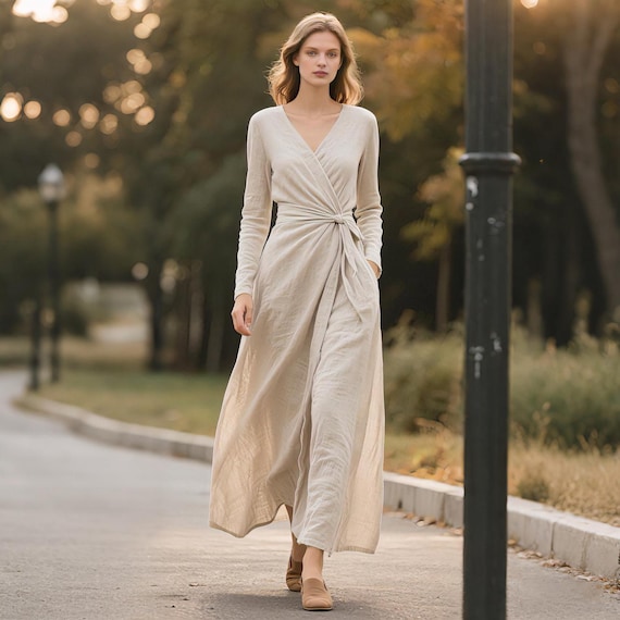 beige long sleeve wrap dress Esperanza Plus Size Cream Long Sleeve Dress– Hello Curve main image 0