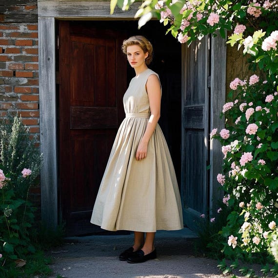 Elegant Sleeveless Linen Dress Vintage-Inspired Maxi Dress Romantic Cottagecore Dress Summer Dress Handmade Linen Swing Dress Custom Dress Elegant Sleeveless Linen Dress Vintage-Inspired Maxi Dress Romantic Cottagecore Dress Summer Dress Handmade Linen Swing Dress Custom Dress