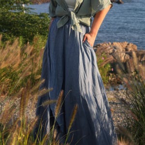 Linen Tulip Skirt for Women Linen Maxi Skirt  Elastic Waist Skirt Casual Elegant Long Linen Skirt with Pockets Summer Fall  Plus Size Skirt