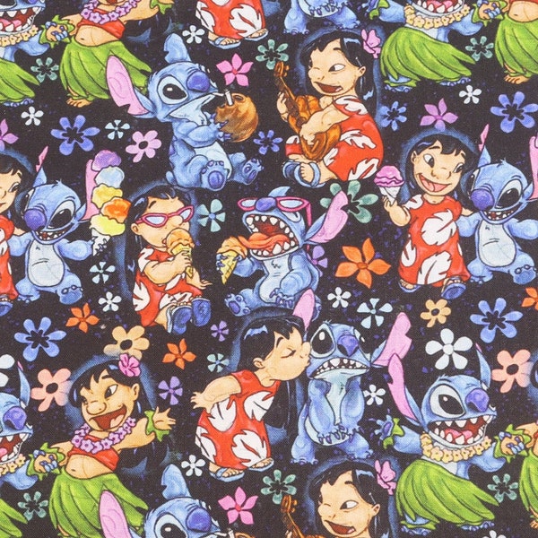 Stitch Fabric Blue Koala Lilo and Stitch Anime Cartoon Cotton Fabric By The Half Yard