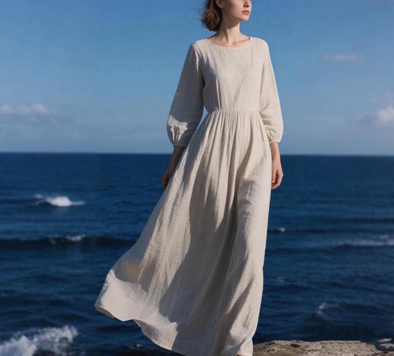 Soft Linen Maxi Dress Long Sleeve Flowy Boho Dress Minimalist Cottagecore Dress Women Gown for Everyday or Special Moments Custom Dress Soft Linen Maxi Dress Long Sleeve Flowy Boho Dress Minimalist Cottagecore Dress Women Gown for Everyday or Special Moments Custom Dress
