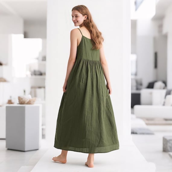 Linen Slip Dress Linen Maxi Dress Summer Spaghetti Strap Flowy Dress  Sleeveless Boho Long Dress With Pockets Linen Sundress Custom Dress - Etsy