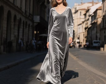 Silver Grey Velvet Slip Dress: Sleek Formal Gown - Etsy