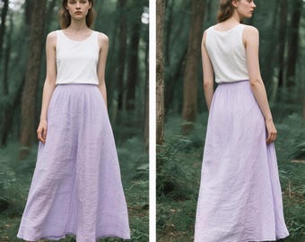 Linen Maxi Skirt with Elastic Waistband A-Line Skirt with Pockets Flowing Summer Skirt Custom Handmade Skirt for Casual Boho Women Skirt