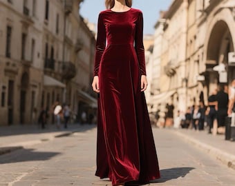 Burgundy Velvet Maxi Dress Long Sleeve Velvet Evening Gown Winter Wedding Guest Dress Custom Velvet Formal Dress Floor Length Velvet Dress - Etsy Burgundy Velvet Maxi Dress Long Sleeve Velvet Evening Gown Winter Wedding Guest Dress Custom Velvet Formal Dress Floor Length Velvet Dress - Etsy