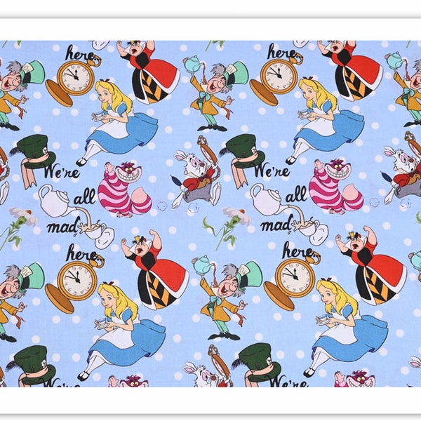 Alice in Wonderland Fabric The Cheshire Cat Anime Cartoon Cotton Fabric By The Half Yard
