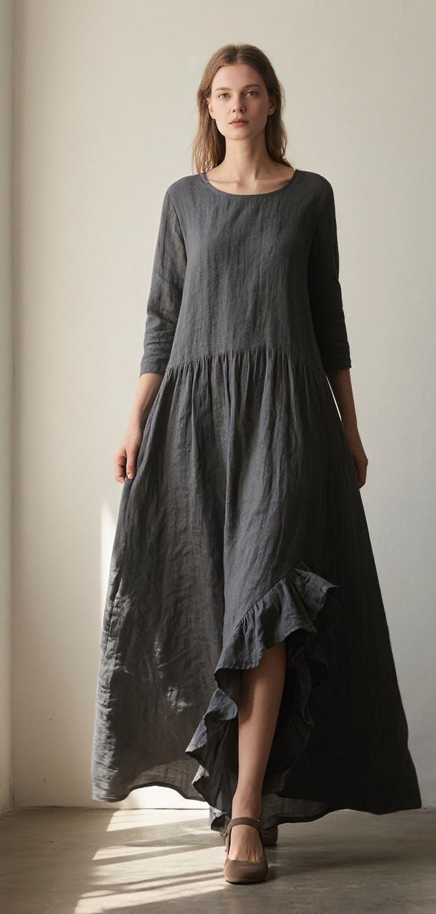 cotton linen maxi dress with sleeves Linen Maxi Dress - White Linen Dress - Long Sleeve - Women Cotton Linen Dress