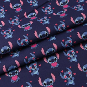 Stitch with Hearts Fabric Anime Cartoon Cotton Fabric By The Half Yard