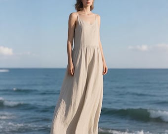 v neck maxi linen slip dress Women's Cotton Sleeveless Dress Ihhxva Linen Maxi Summer V-Neck Slip Casual Beach Vacation Flowy A-Line Silhouette Lightweight Breathable S-2XL