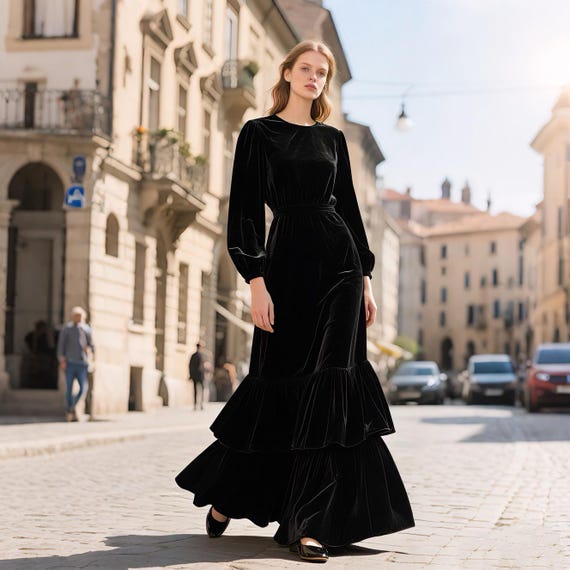 black formal winter dress Velvet Wrap V Neckline With Organza Sleeves perfect for any occasion Winter Formal Dresses | Sparkly