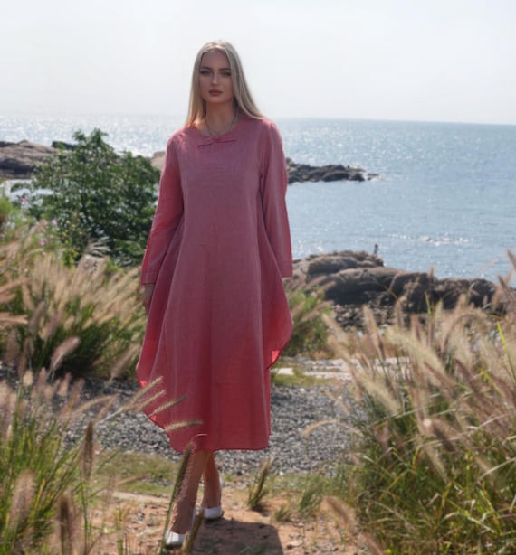 knee length dresses for ladies A Line Jewel Neckline Long Sleeves Mother of The Bride Dress with Pockets Cocktail Dress Custom Size / Red main image 0