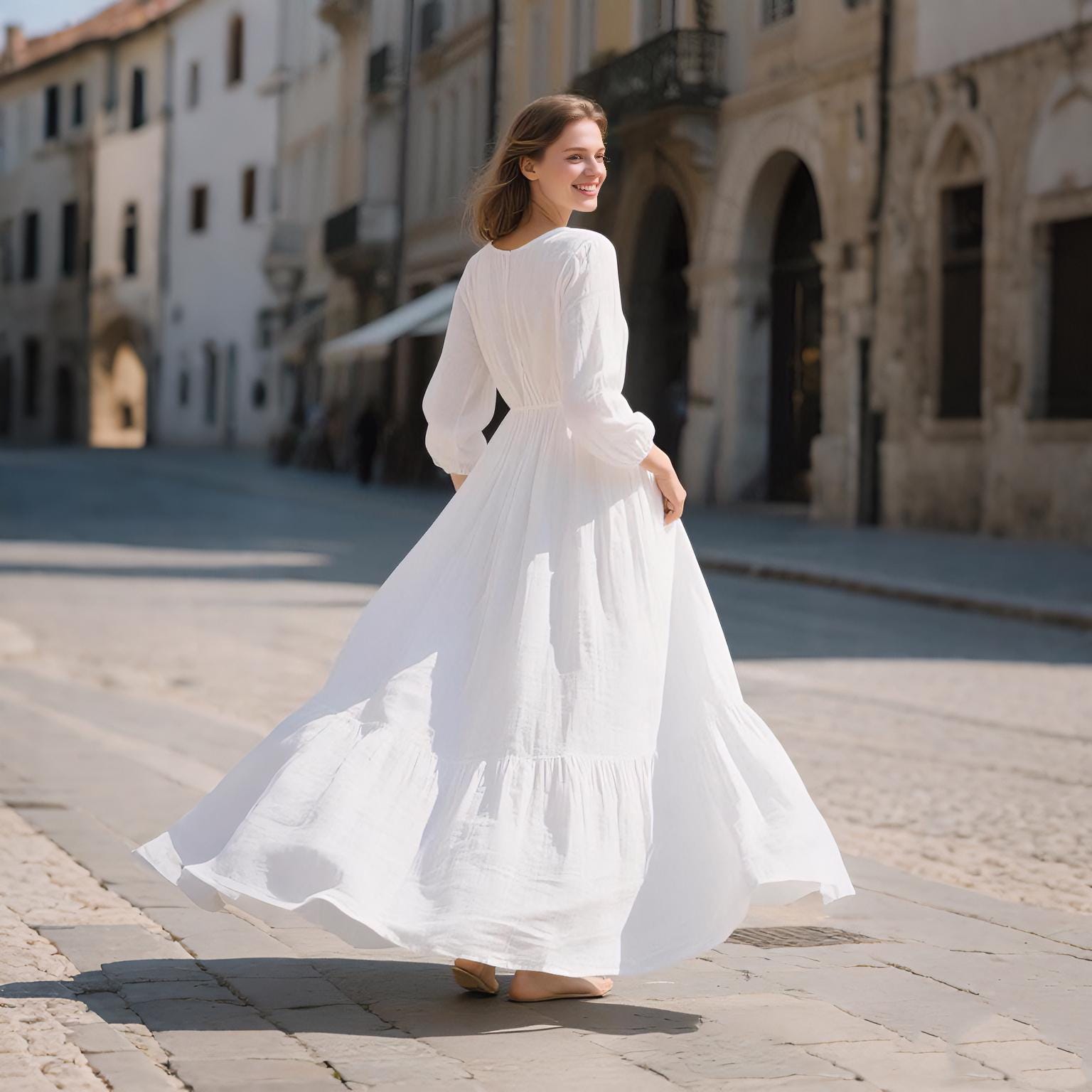 flowy white dress with sleeves Puff Sleeve Pleated High Waist Midi Blush Pink / M all shaped by gauzy woven fabric Jessalynn Cut-Out Long Sleeve Maxi
