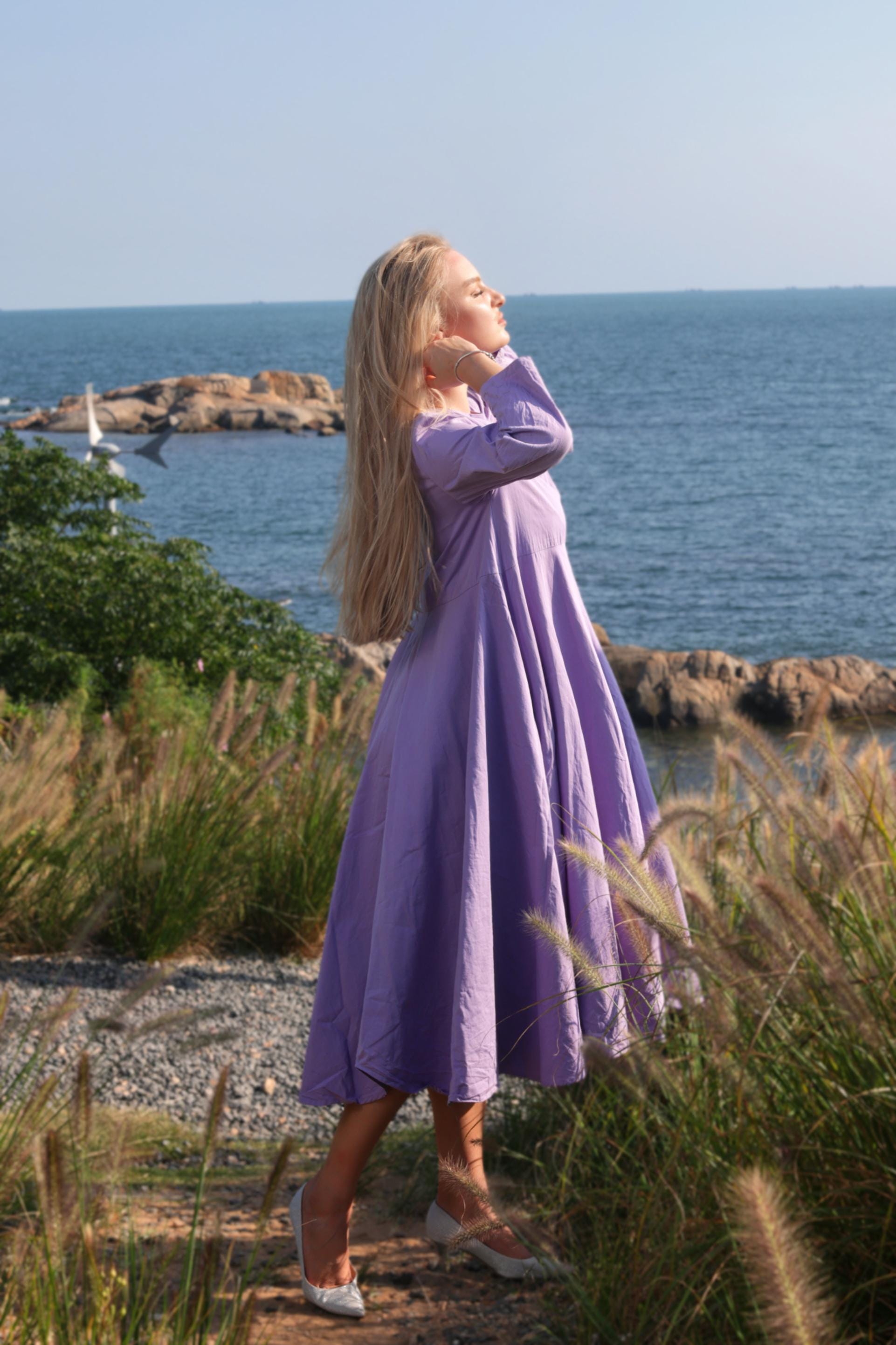 Women Flowy Dress Fashion Casual Dress Fairy Dress 100% Cotton Dress With  Petal Hem Elegant Lilac Maxi Dress Fall Winter Plus Size Dress - Etsy