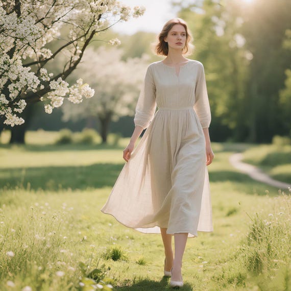 summer midi dress with 3/4 sleeves Ivory Smocked Top 3/4 Sleeve Midi Dress