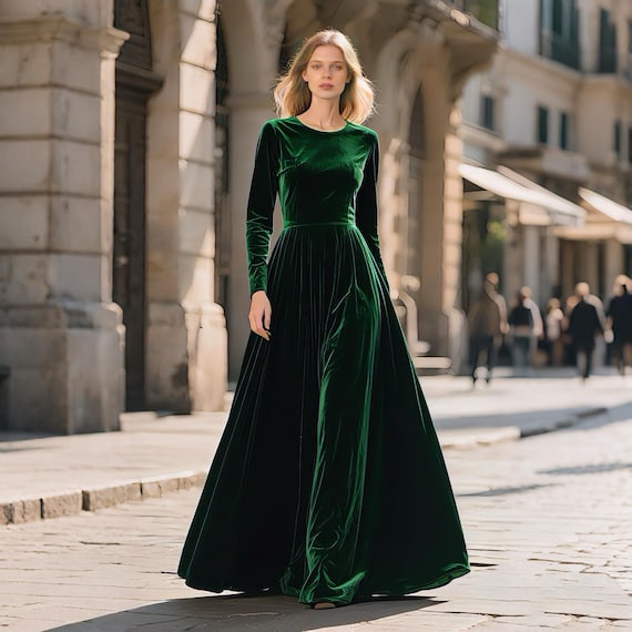 Green Velvet Maxi Dress Women Long Sleeve Dress Evening Gown Custom Floor  Length Modest Dress Fall Winter Dress Wedding Guest Formal Dress - Etsy  Israel