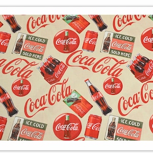 Coca-Cola Fabric Red Cola Logo Glass Bottles Anime Cartoon Cotton Fabric By The Half Yard