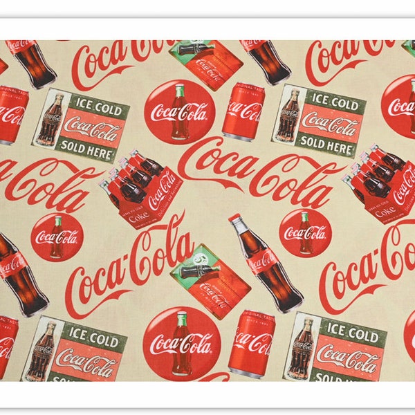 Coca-Cola Fabric Red Cola Logo Glass Bottles Anime Cartoon Cotton Fabric By The Half Yard