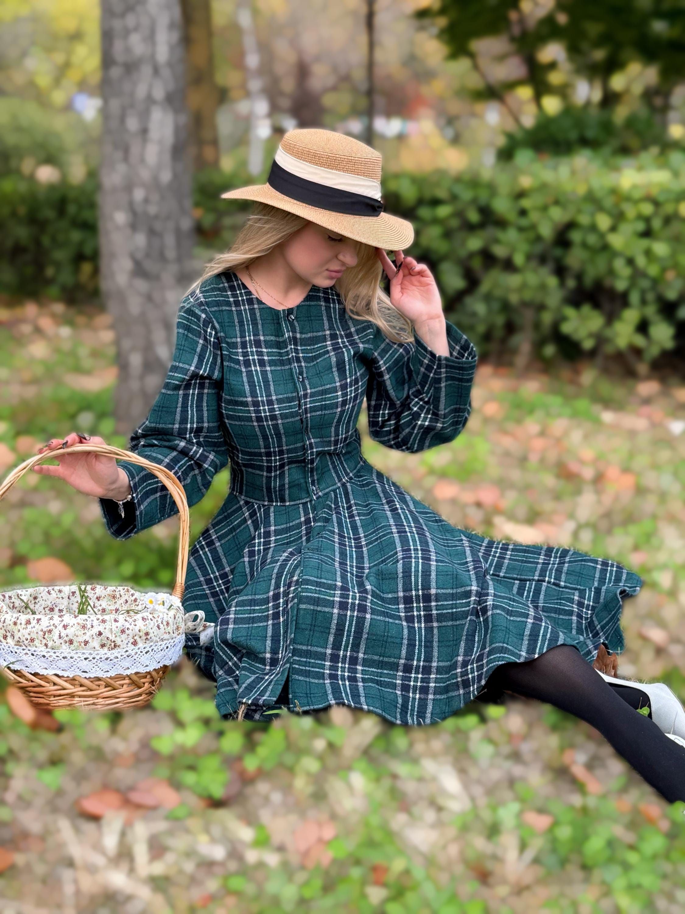 Green Blue Plaid Dress Long Sleeve - Etsy Canada