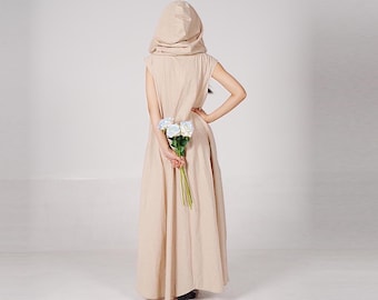 Linen Hoodie Dress With Pockets: Relaxed Summer Maxi, Boho Style - Etsy Linen Hoodie Dress With Pockets: Relaxed Summer Maxi, Boho Style - Etsy