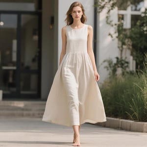 Sleeveless Linen Dress Custom Linen Dress Linen Maxi Dress for Women Flowy Simple Linen Dress Loose Linen Dress Cottagecore Casual Sundress