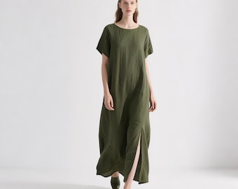Meo Meli 100% Linen Pocket Dress Cobalt Boho Minimalist Italy Short Sleeve  - Etsy