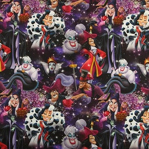 Evil Characters in Disney Fabric Anime Cartoon Cotton Fabric By The Half Yard