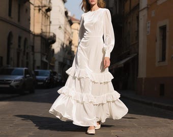 off white long sleeve velvet dress White Velvet Dress Women, Elegant V Neck Long Sleeve Velvet Maxi Dress, Handmade Winter Dress, Formal Evening Gown Romantic Custom Dress