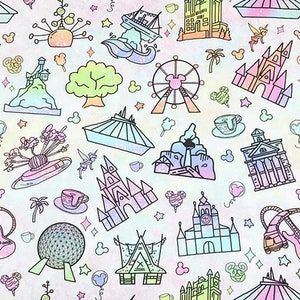 Cute Amusement Park Fabric Disney World Anime Cartoon Cotton Fabric By The Half Yard