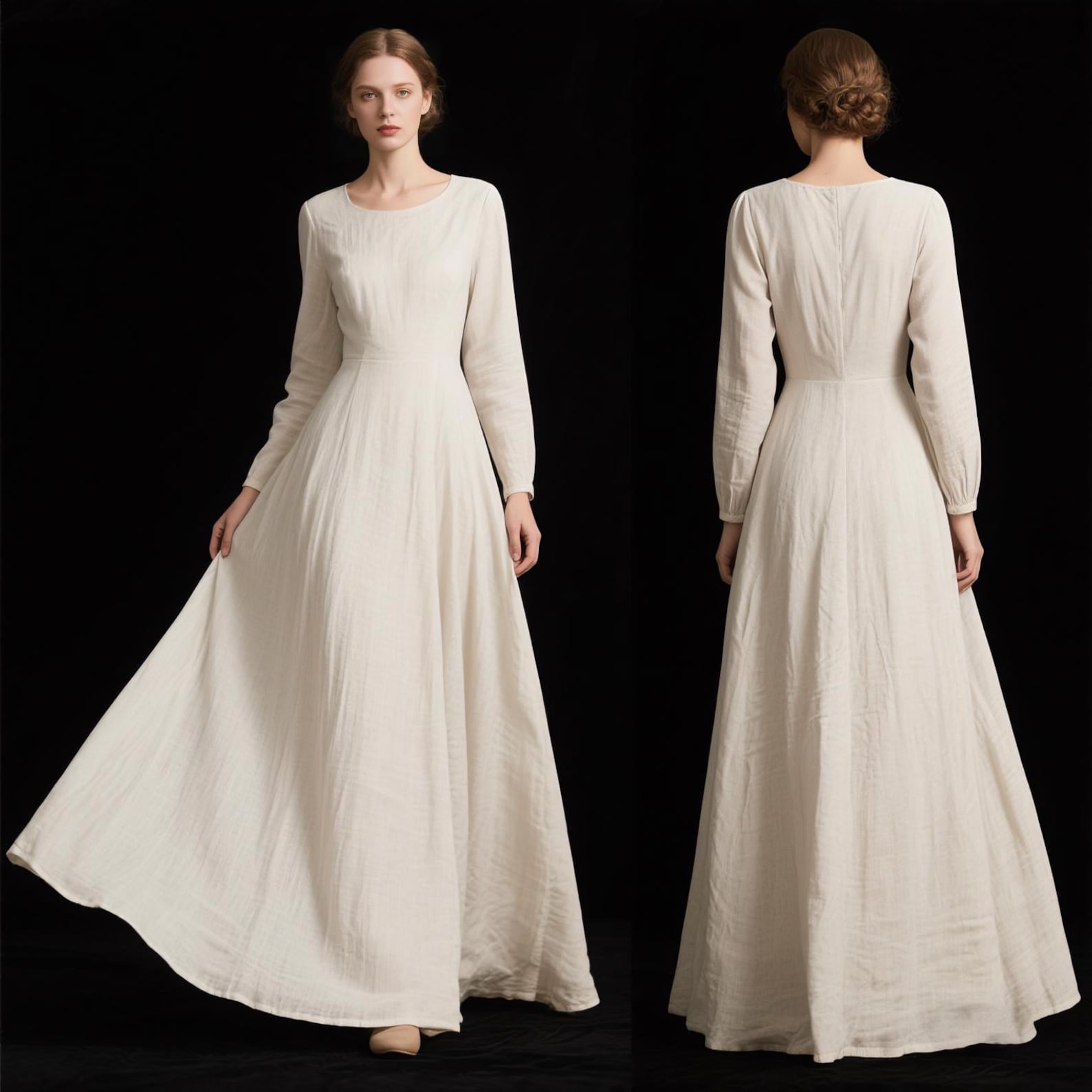 Cotton & Linen Elegant Cutout Long Dress