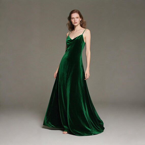 Green Velvet Maxi Dress Women V Neck Spaghetti Strap A Line Evening Gown  Floor Length Formal Wedding Guest Dress Custom Gown Autumn Dress - Etsy