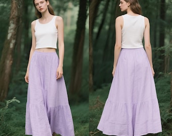 Linen Skirt with Pockets Tiered Linen Maxi Skirt with Elastic Waistband Flowy Boho Long Skirt Custom Skirt Cottagecore Summer Skirt Women