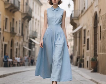 Maxi Linen Shirt Dress: Short Sleeve Notch Neck Collar SHALLY - Etsy