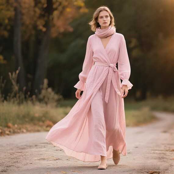 pale pink wrap dress Pale Pink Midi Dress - Floral Jacquard Dress - Ruffled Wrap Dress