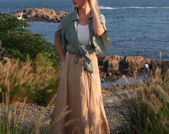 Custom 100% Cotton Maxi Skirt with Elastic Waist A-Line Full-Length Skirt Casual Boho Skirt Women Fashion Loose Long Skirts Plus Size Skirt
