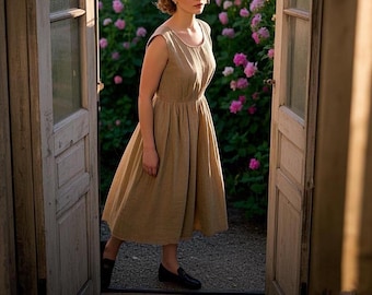 Vintage Linen Maxi Dress with Pockets Cottagecore Sleeveless Dress Handmade Summer Dress Women Dress Romantic Prairie Dress Custom Dress