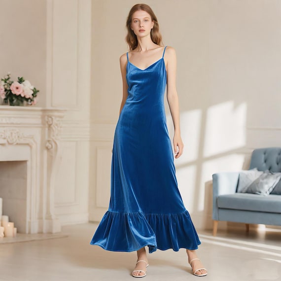 Velvet Dress Blue Spaghetti Strap Maxi Dress Navy Blue Velvet Strappy Maxi Dress Womens X-Large ( Velvet Dress Blue Spaghetti Strap Maxi Dress Navy Blue Velvet Strappy Maxi Dress Womens X-Large (