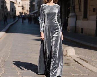 Silver Grey Velvet Slip Dress: Sleek Formal Gown - Etsy