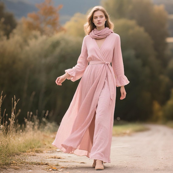 strapless open back dress Elma Pink Satin Wrap Tie Maxi Dress - US 12
