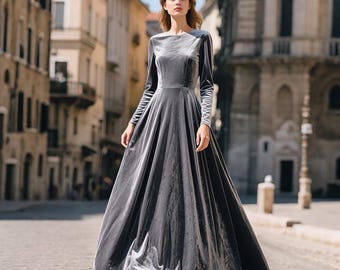 Samt Langes Kleid Brautjungfern Samtkleid Maxi Samtkleid Herbst Winter Kleid Bodenlanges Kleid Benutzerdefiniertes Kleid Frauen Langarm Abendkleid