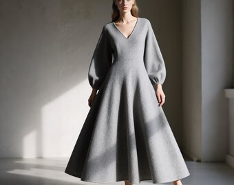 Wool Dress Women, Midi Wedding Dress, Elegant Dress, Warm Winter Dresses,  Pleated Dress, Army Green Wool Dress, Patchwork Dress C3580 - Etsy