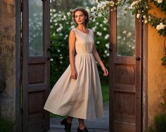 Timeless Linen Maxi Dress Cottagecore Sleeveless Dress  Handmade Summer Dress Romantic Prairie Dress Wedding Guest Dress Women Custom Dress