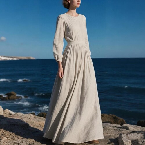 maxi dress summer autumn linen Linen Maxi Dress 3/4 Sleeve Asymmetrical Ruffle Dress Loose Casual Minimalist Linen Dress for Women Spring Summer Fall Dress Custom Dress