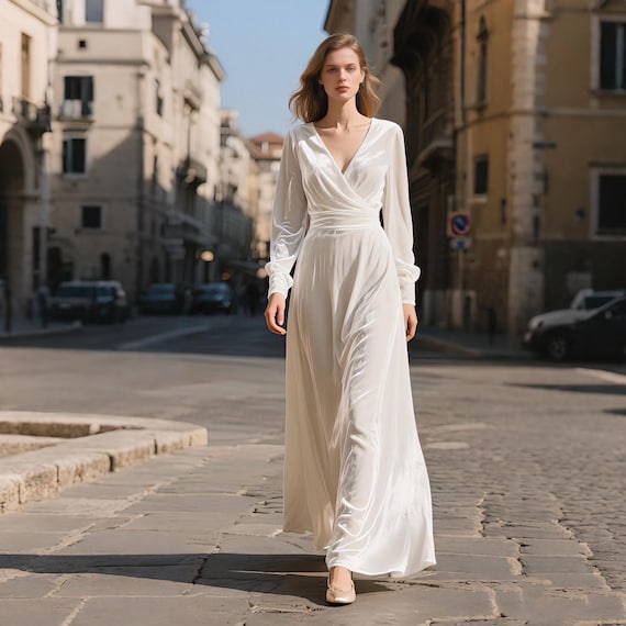 white velvet bridesmaid dresses White Velvet Maxi Dress Women Long Sleeve Gown Elegant Velvet Wedding Guest Dress  Formal Fall Winter Dress Evening Dress Bridal Velvet Gown