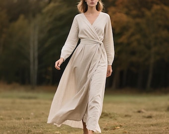 chinese dress ladies Dusty Blue Linen Prairie Maxi Dress from NikkaPlace