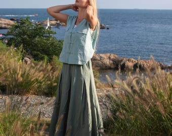 Breiter Leinenrock Brautjungfern Rock Hochzeit Leinenrock Romantischer Rock Leinen Kleidung Sommer Herbst Rock Frauen Maxi Rock Übergröße Rock