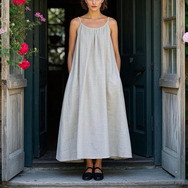 Linen Summer Dress Linen Slip Dress Spaghetti Strap Dress with adjustable straps Gathered Neckline A-Line Dress Linen Sundress Custom Dress