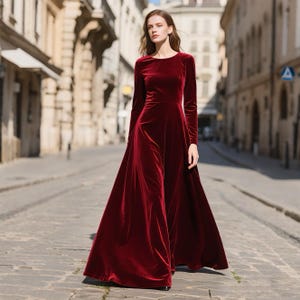 dark red bridesmaid dress long sleeve Long Sleeves Red Satin Long Mermaid Bridesmaid Dresses , BN1086