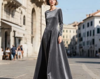 grey velvet slip dress Caroline Velvet Slip Dress main image 0
